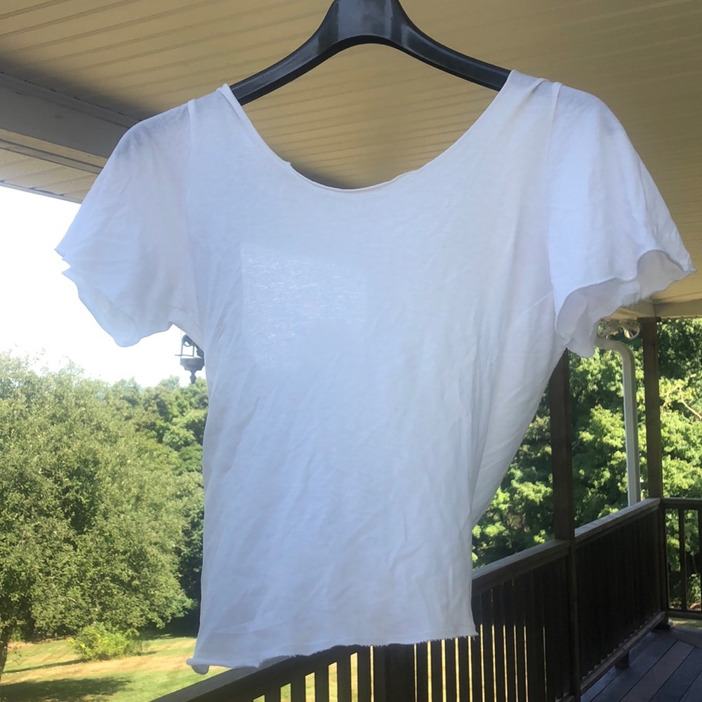 “You can always come crash at my place”Woman’s white T-shirt.